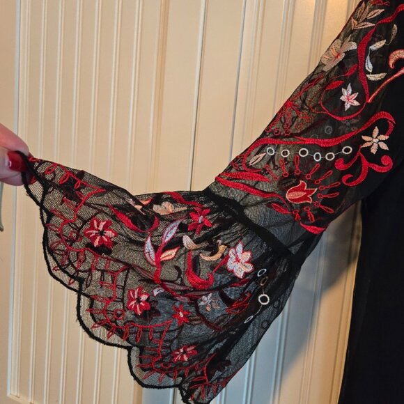 Alfani Embroidered Black/Red/Pink/White Shirt Large - Picture 4 of 4